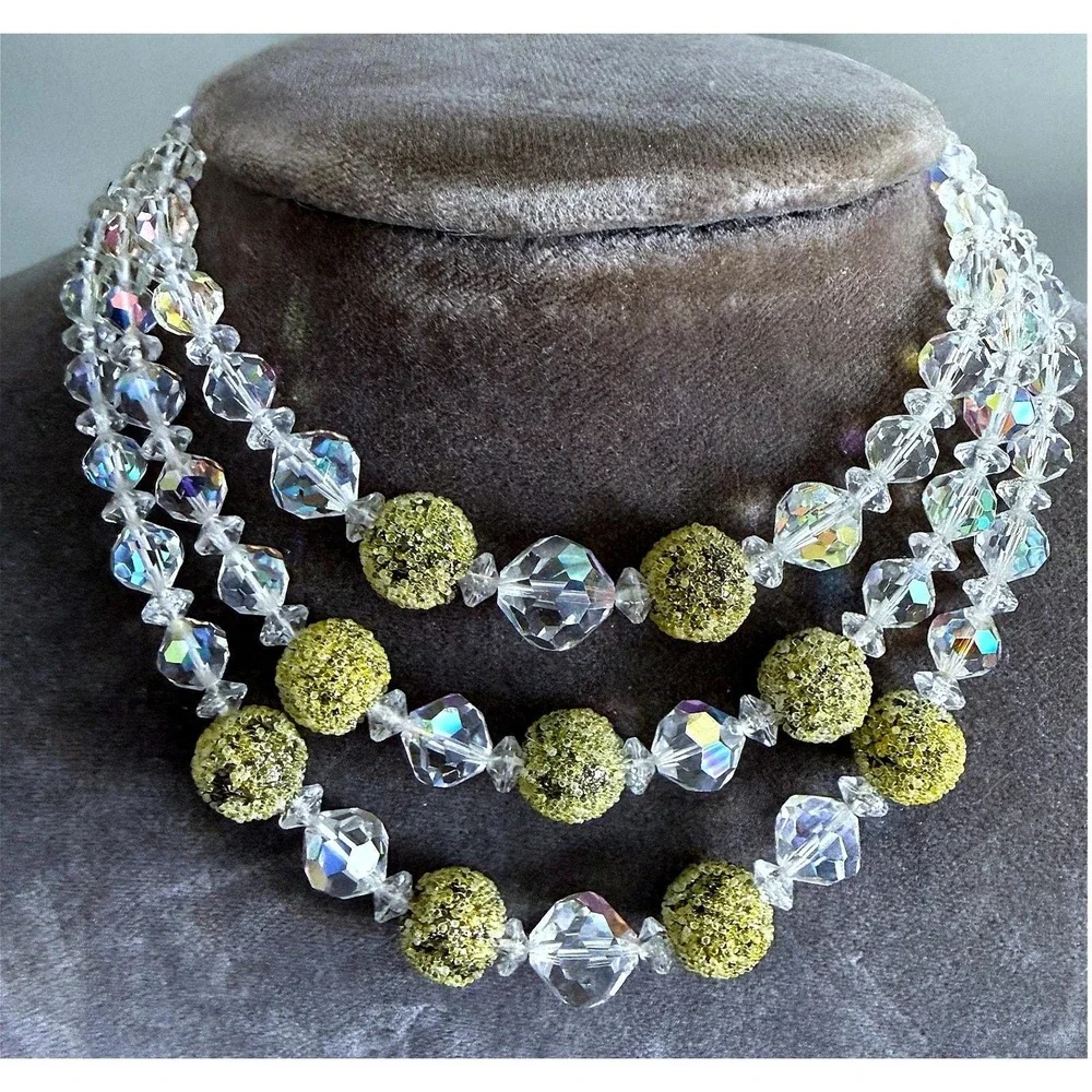 AB Glass Sugar Bead Multi‑Strand Necklace Vintage Sparkle 12